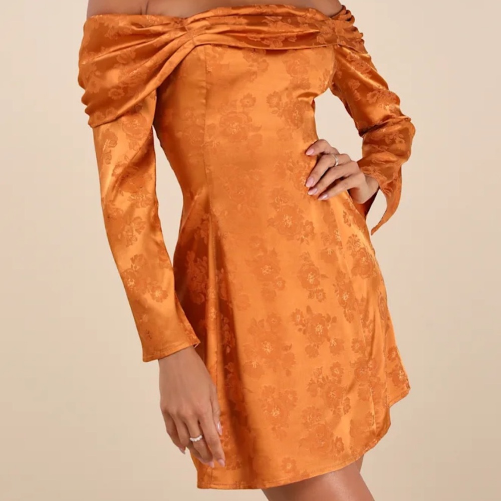 Lulu's Floral Patterned Burnt Orange Long Sleeve Dress - Picture 6 of 6